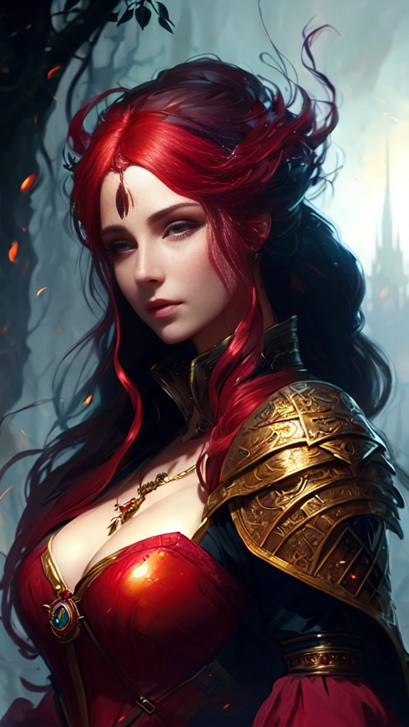 portrait of a beautiful woman surrounded by fire, portrait of beautiful young maiden, warhammer, some red water, the middle ages, highly detailed, artstation, illustration, sylvari portrait, 8 k quality, art by partick woodroof