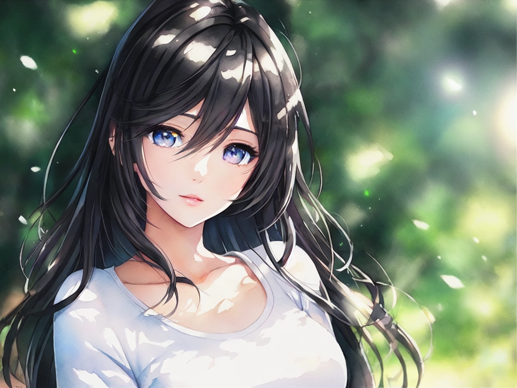 shadow, lens flare, shade, backlighting, white t shirt, black hot pants, soft lips, watercolor, flowers everywhere, realistic, beautiful, gorgeous, art drawn, in artstyle by professional artists wl, ultra-detailed face, masterpiece, best quality, ultra detailed, sharp focus