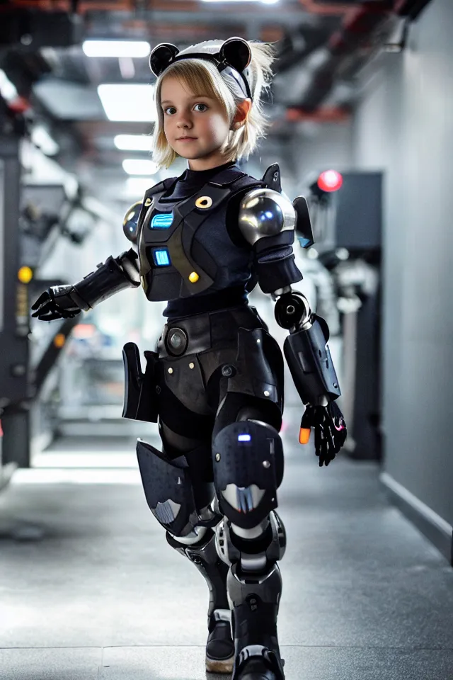 ﻿((photo of a cute little tween girl spec-ops_soldier riding a robotic metal bear made of complex machinery)), ((soldier helmet)), ((war background)), (hair blonde short), (hairstyle jill valentine re3), (badass girl), (sleevless), (shorts), (body armor)), (armored skirt), black boots, ((pockets and holsters)), (fierce look in her eyes), muscular, skin light, child model, magazine photoshoot, gymn