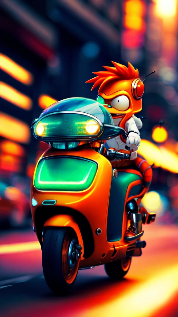 fry from futurama riding a gecko, extreme detail, vivid colors, anime style illustration, warm lighting, city street, 4k hd