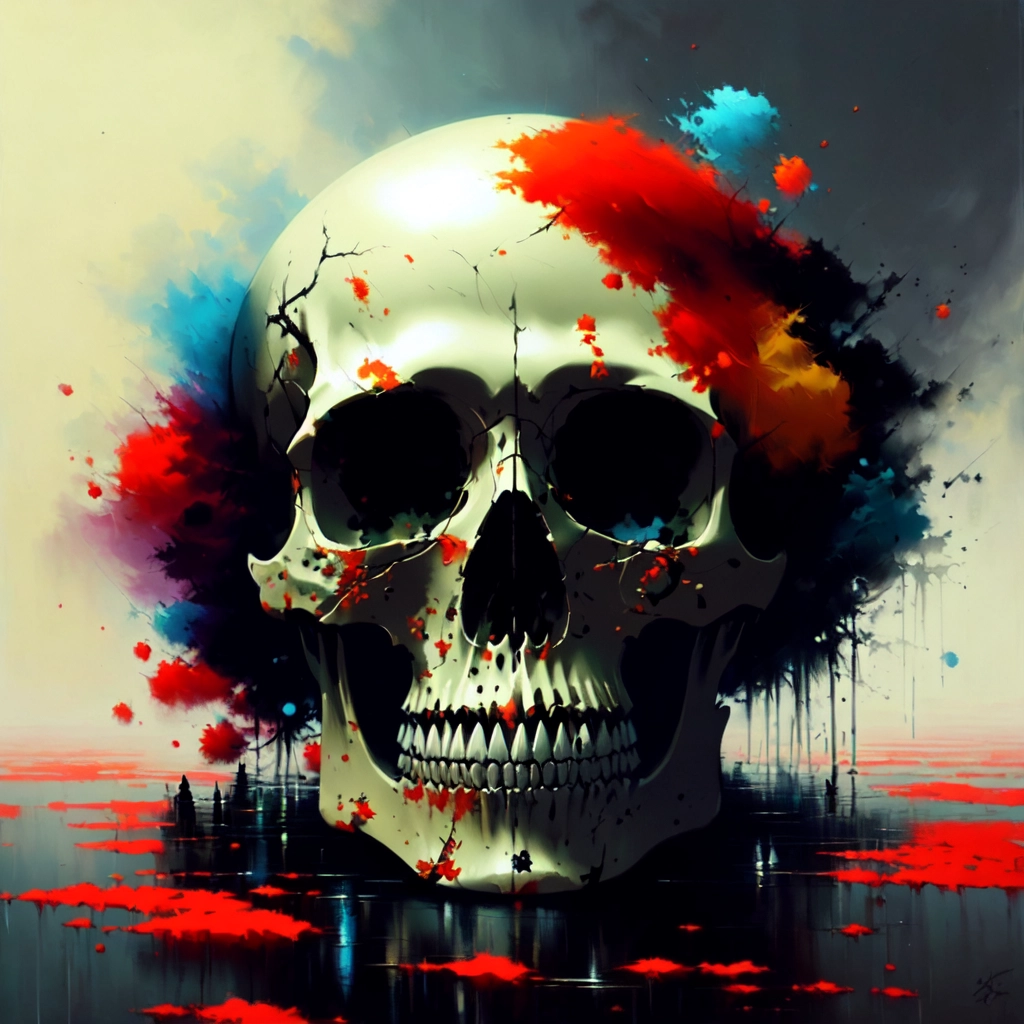 Skull, Japanese Inspired, Floral, Centered, Full View,colorful