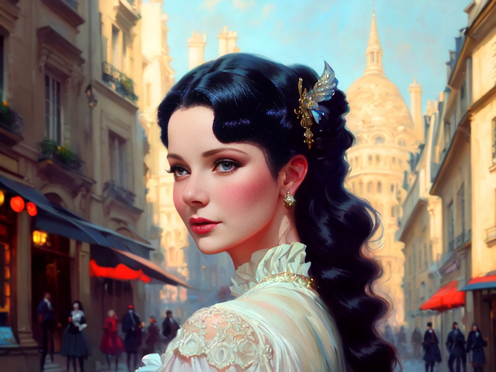 Vivien Leigh as a cute girl with cute fine face in the back of paris of 18th century, digital painting, pixiv, by Ilya Kuvshinov, katsuhiro otomo ghost-in-the-shell, magali villeneuve, artgerm, Jeremy Lipkin and Michael Garmash and Rob Rey