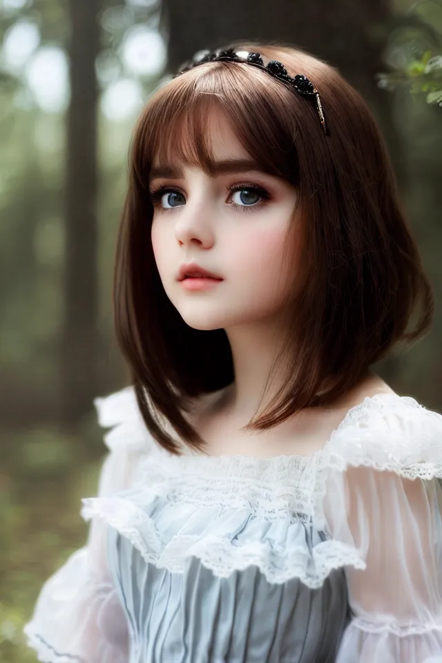 (((realism, realistic, portrait, realphoto))), ((forest, sky)), (black eyes, short brown hair, lolita, loli, face up), realistic beautiful gorgeous natural cute, fantasy, elegant, lovely, princess girl, art drawn full hd, 4 k, highest quality, in artstyle by professional artists wl