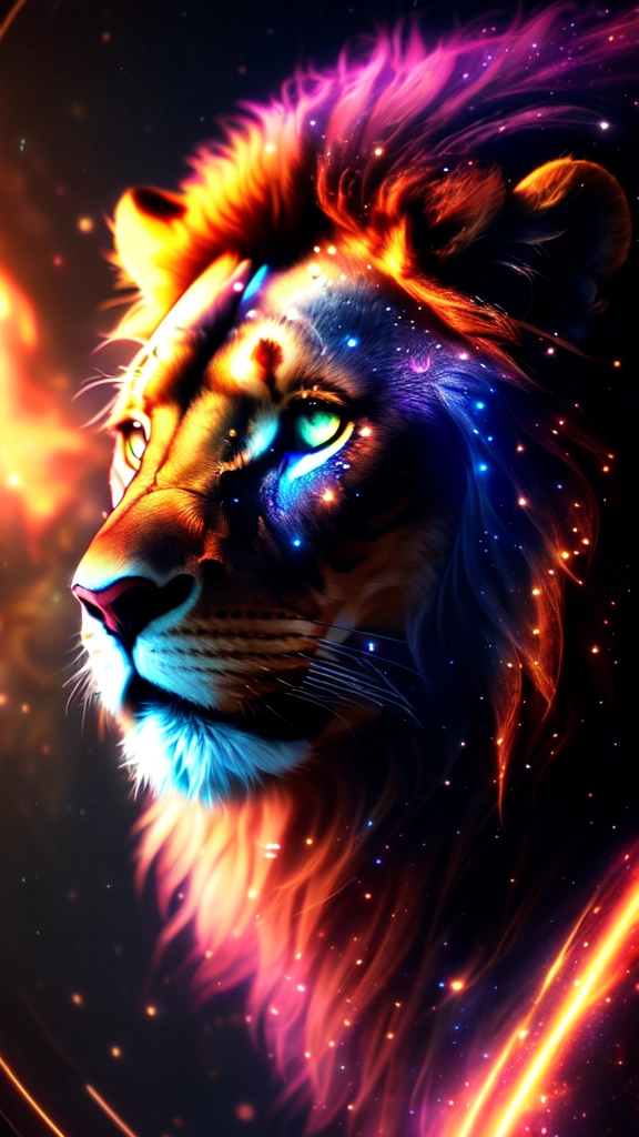 galaxies, spirals, space, nebulae, stars, smoke, iridescent, intricate detail, in the shape of a lion, octane render, 8k