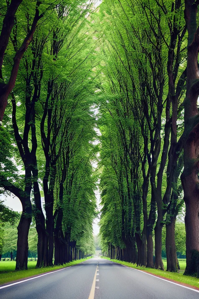 a straight road with trees planted on both sides