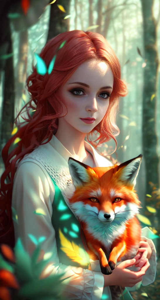 a  girl holding fox  by WLOP, dreamshaper filter test, by Shaddy